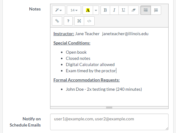 Notes and Notify on Schedule Emails section of Iteration Settings